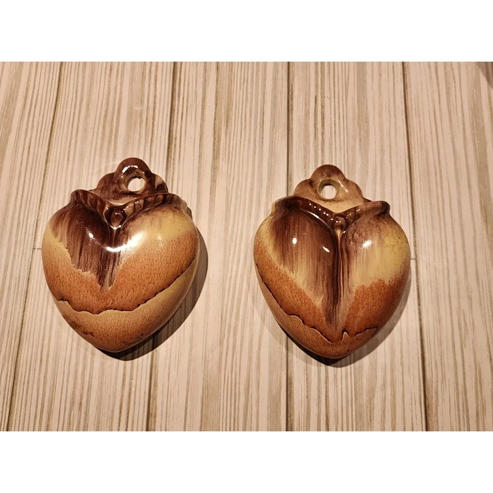 Mid Century Modern Heart Shaped Wall Pocket Vase Germany #716 Brown Tan Tone Set